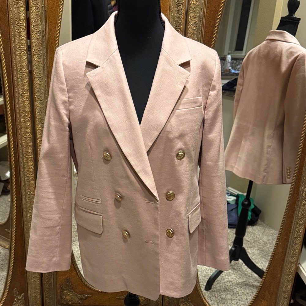 J. Crew Blush Double-Breasted Blazer with Gold Buttons